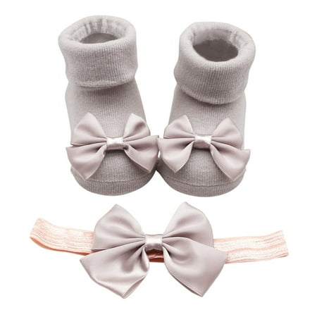 

Socks For Children Kids Soft Bottom Toddler Shoes Socks Bowkot Princess Socks Floor Socks 1Pc Socks + 1Pc Bow Hairband