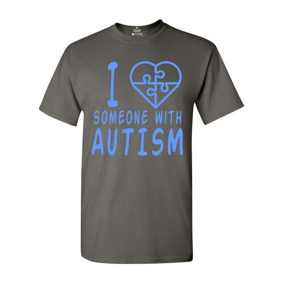 Shop4Ever Men's I Love Someone With Autism Blue Autism Awareness Graphic T-shirt X-Large Charcoal