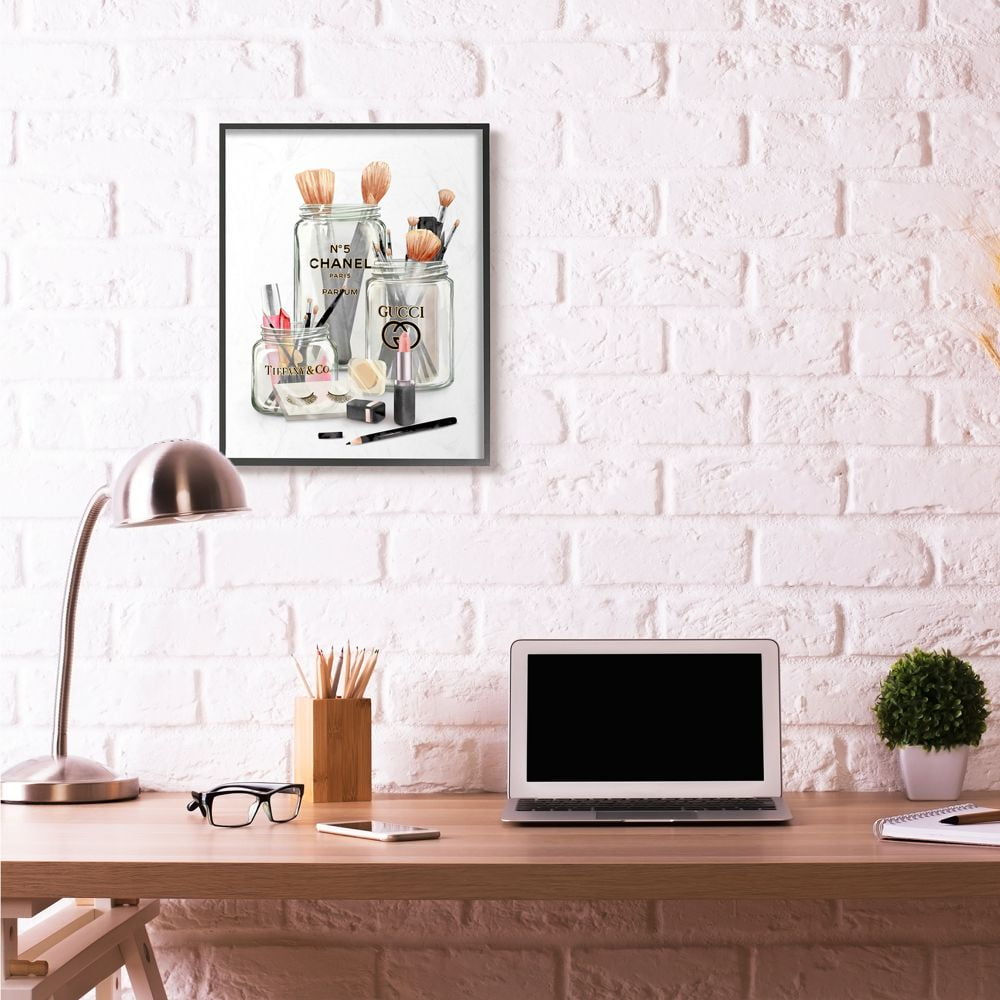 Stupell Industries Fashion Brand Makeup In Mason Jars Glam Design Graphic Art Black Framed Art Print Wall Art, 24x30, by Ziwei Li