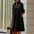 thumbnail image 2 of VSSSJ Womens Long Sleeve Shirt Dresses Turndown Collar Solid Color Button Down Simple Casual Knee-Length Loose Dress with Pockets Black S, 2 of 6