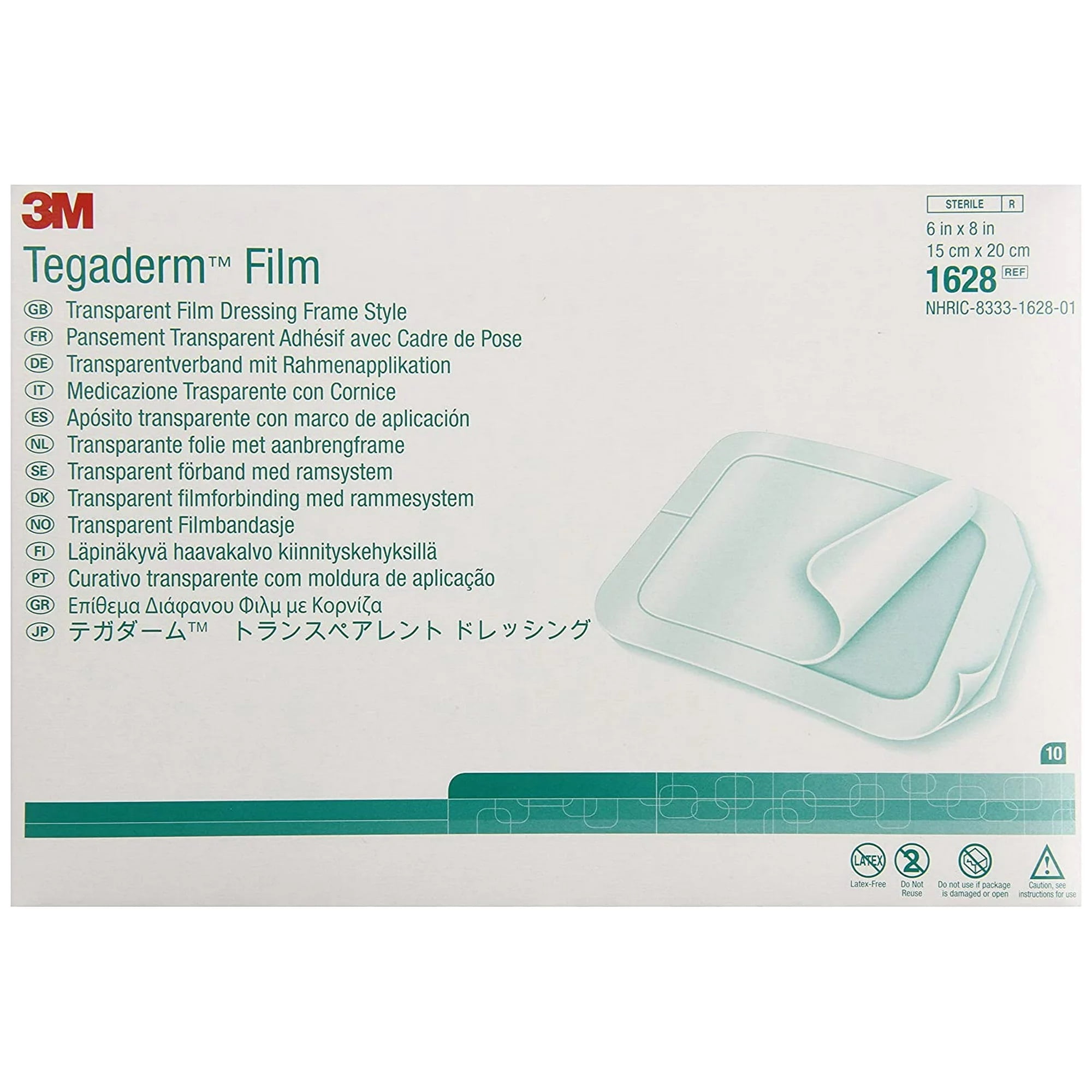 3M Tegaderm Transparent Film Waterproof Dressing Rectangle Frame for Wound Care, 6 x 8 Inch (10 Pack)