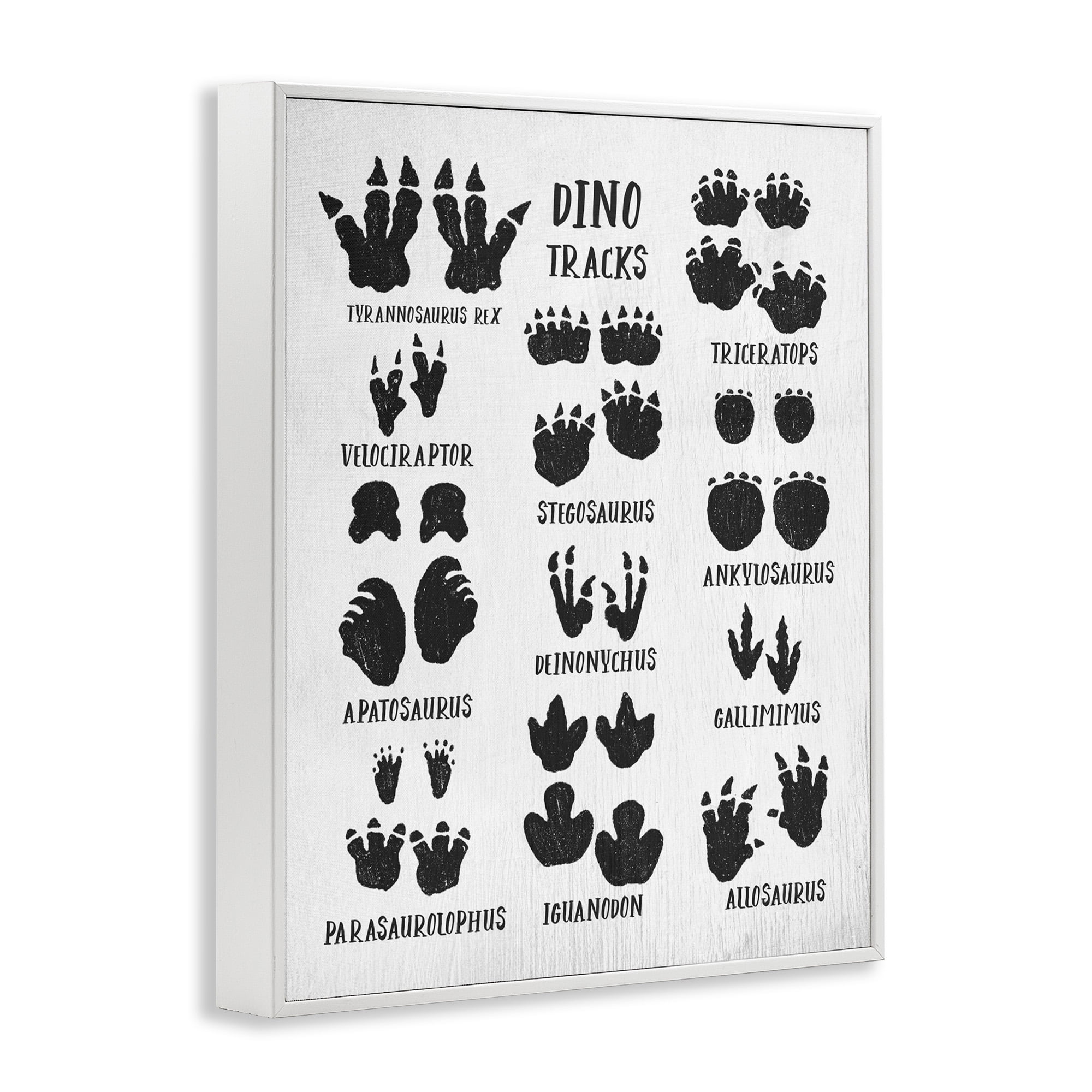 Stupell Industries Children's Rustic Dinosaur Track Chart Animals & Insects Painting White Framed Art Print Wall Art, 16 x 20