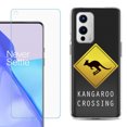 thumbnail image 1 of Slim-Fit TPU Phone Case Compatible with OnePlus 9 5G, with Tempered Glass Screen Protector, by OneToughShield ® - Road Sign Kangaroo, 1 of 4