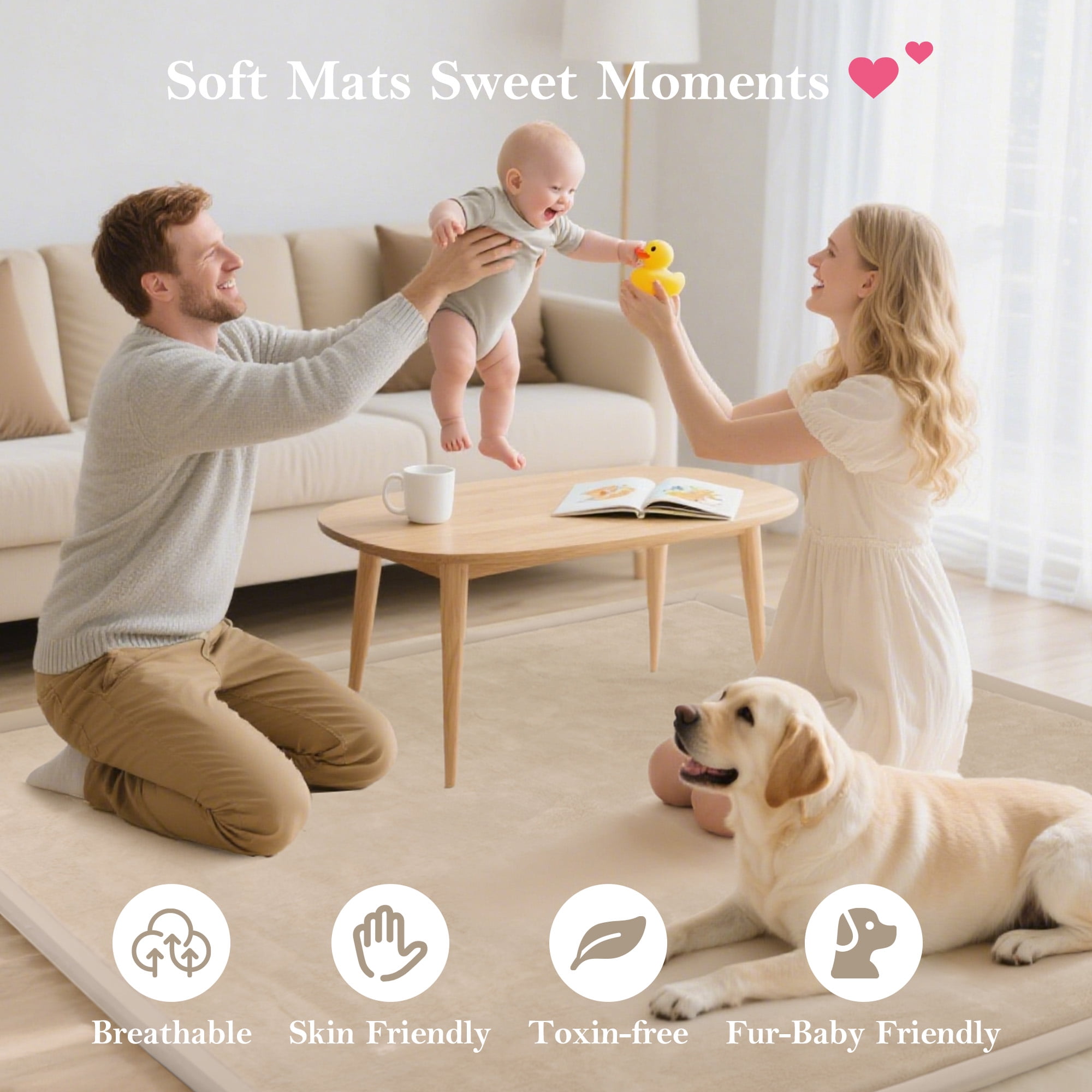 PapaMama Baby Play Mat, 1.2"Thick Memory Foam Area Rug, Soft Coral Velvet Baby Crawling Pad With Non-Slip Backing, 50"X50" Tummy Time Mat, Tatami Padded Carpet, Baby Nursery Rug For Toddlers