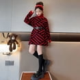 thumbnail image 6 of KYAIGUO Kids Girl Winter Sweater Dress Long Sleeve Stripe Sweater Dress Turtleneck Knit Sweater Skirt 5-15T, 6 of 9