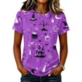 thumbnail image 2 of Halloween Tops for Women Short Sleeve Crewneck Witch Print T Shirts Funny Halloween Costume Party Top, 2 of 7