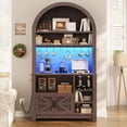 thumbnail image 3 of Itaar 73" Tall Arched Bakers Rack with Power Outlet and LED Light, Farmhouse Coffee Bar Cabinet, Kitchen Microwave Stand with Storage for Kitchen, Dining Room, Living Room, Brown, 3 of 9