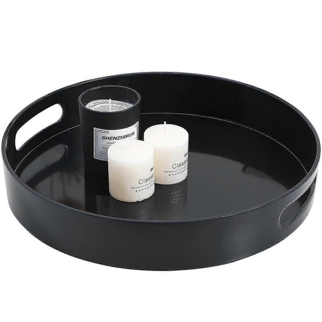 Round Shape Serving Tray For Home Use 35.00x35.00x5.70cm Black Plastic Decorative Object Holder 1pack