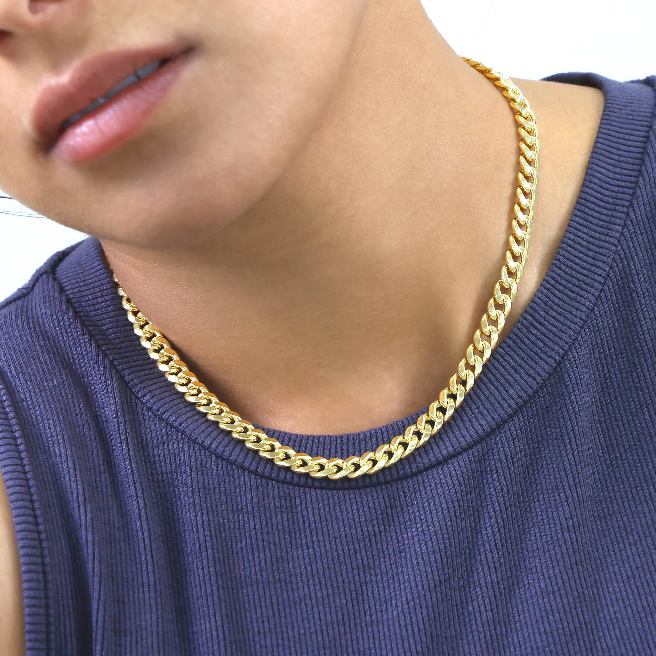Nuragold 14k Real Yellow Gold Miami Cuban Lightweight Link 6.7mm Chain Necklace (16"-30") Italian Jewelry for Men & Women