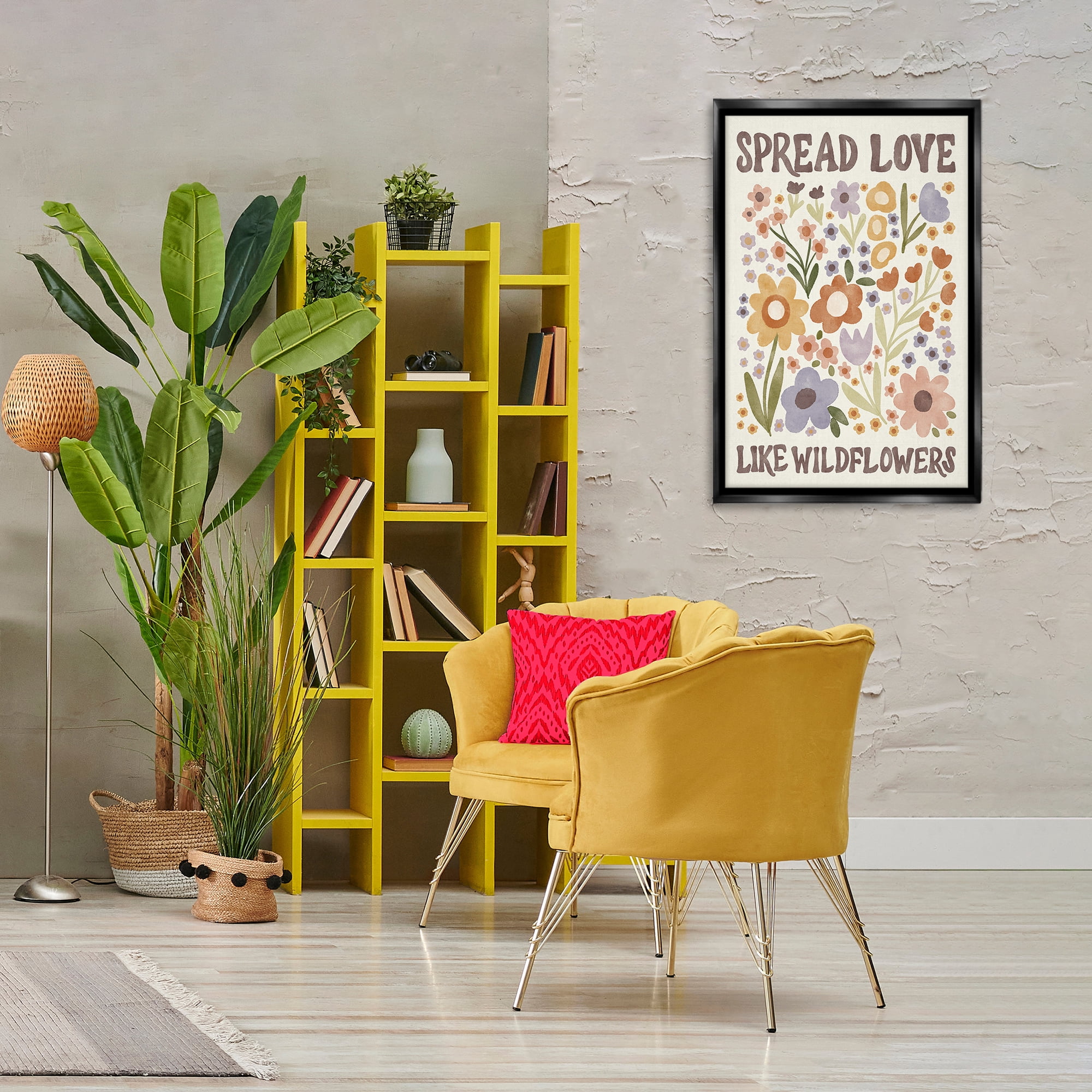 Stupell Industries Spread Love Like Wildflowers Plants & Flowers Painting Black Floater Framed Canvas Art Print Wall Art, 21 x 31