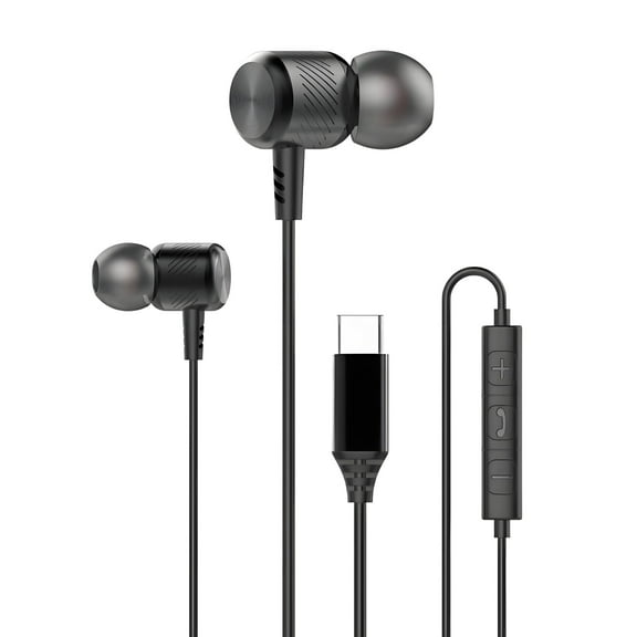 GJX Wired Headphones USB C,Clear Audio Earphones with Mic,Alloy Built In-Ear Headphones,Universal USB C Wired Earbuds,Black