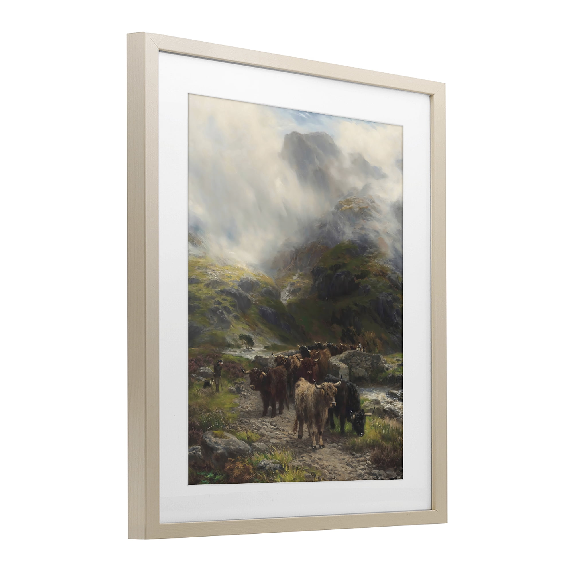 Stupell Industries Moody Highland Cows Herd Birch Framed Print Under Glass, design by Arlington Prints
