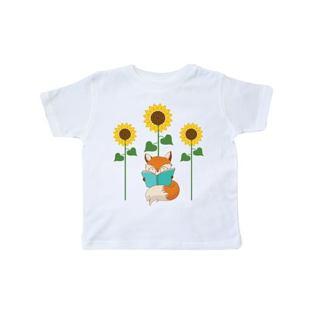 

Inktastic Reading Book Lover Sunflower Fox Gift Toddler Boy or Toddler Girl T-Shirt