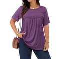 thumbnail image 2 of WellSize Lace Plus Size Women Blouses Casual Tunic Boho Tops Crew Neck Short Sleeve Shirts Trendy Summer Blouses, 2 of 8