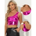 thumbnail image 2 of DARING DIVA Women's Metallic Cropped Top One Shoulder Blouse S Hot Pink, 2 of 6