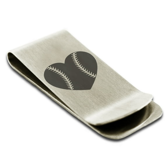 Stainless Steel Love Baseball Heart Engraved Money Clip Credit Card Holder