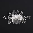 thumbnail image 5 of Nvzi Horquillas para el pelo de boda con flores para novias, peinetas con perlas de cristal, pinzas para el pelo, accesorios para el pelo de boda dorados, joyas plateadas, 5 of 5