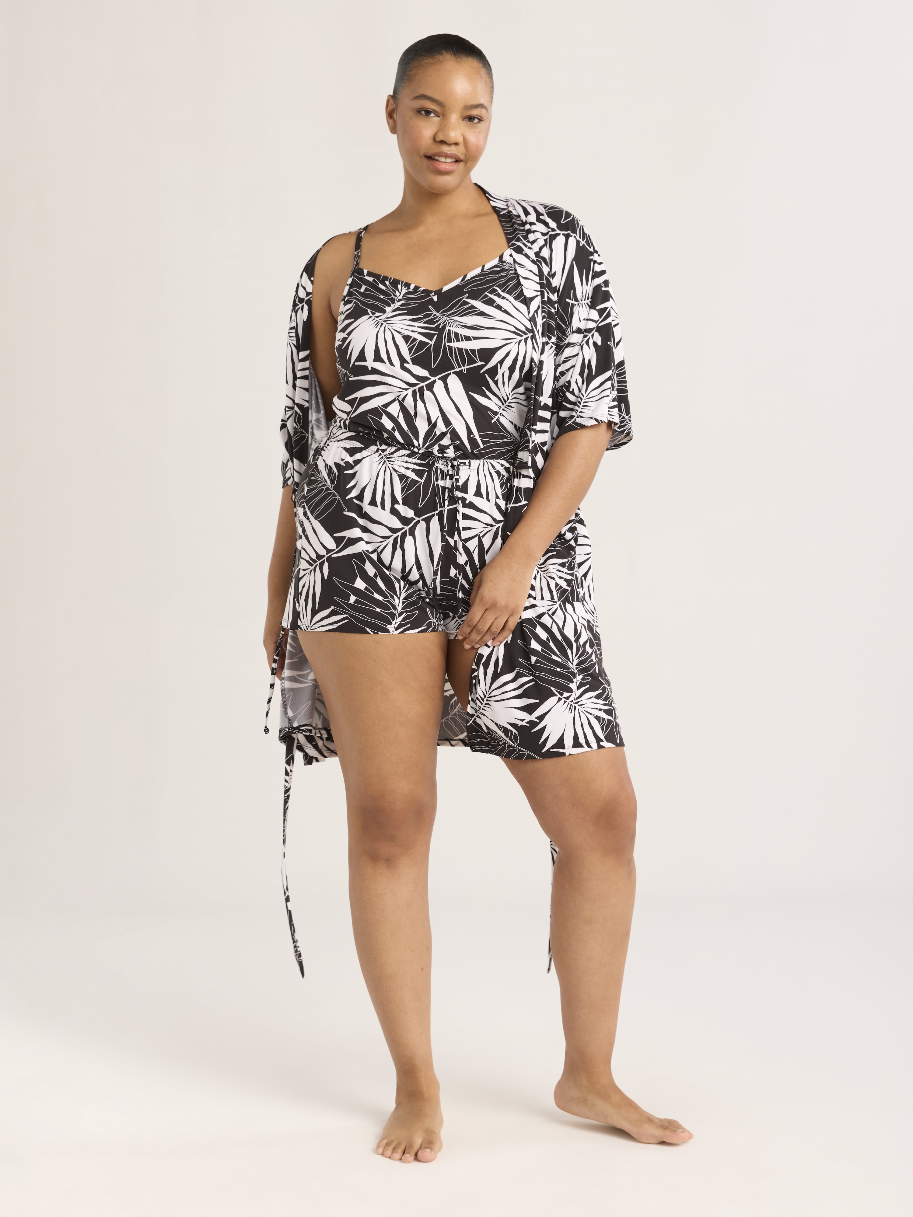 Joyspun Women’s Cami, Shorts, and Robe Travel Pajama Set, 3-Piece, Sizes S-3X