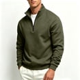thumbnail image 2 of FENGYOU Mens Casual Quarter Zip Sweatshirt Fleece Lined Thick Pullover Stand Collar Long Sleeve Regular Fit Solid Top Army Green L, 2 of 6