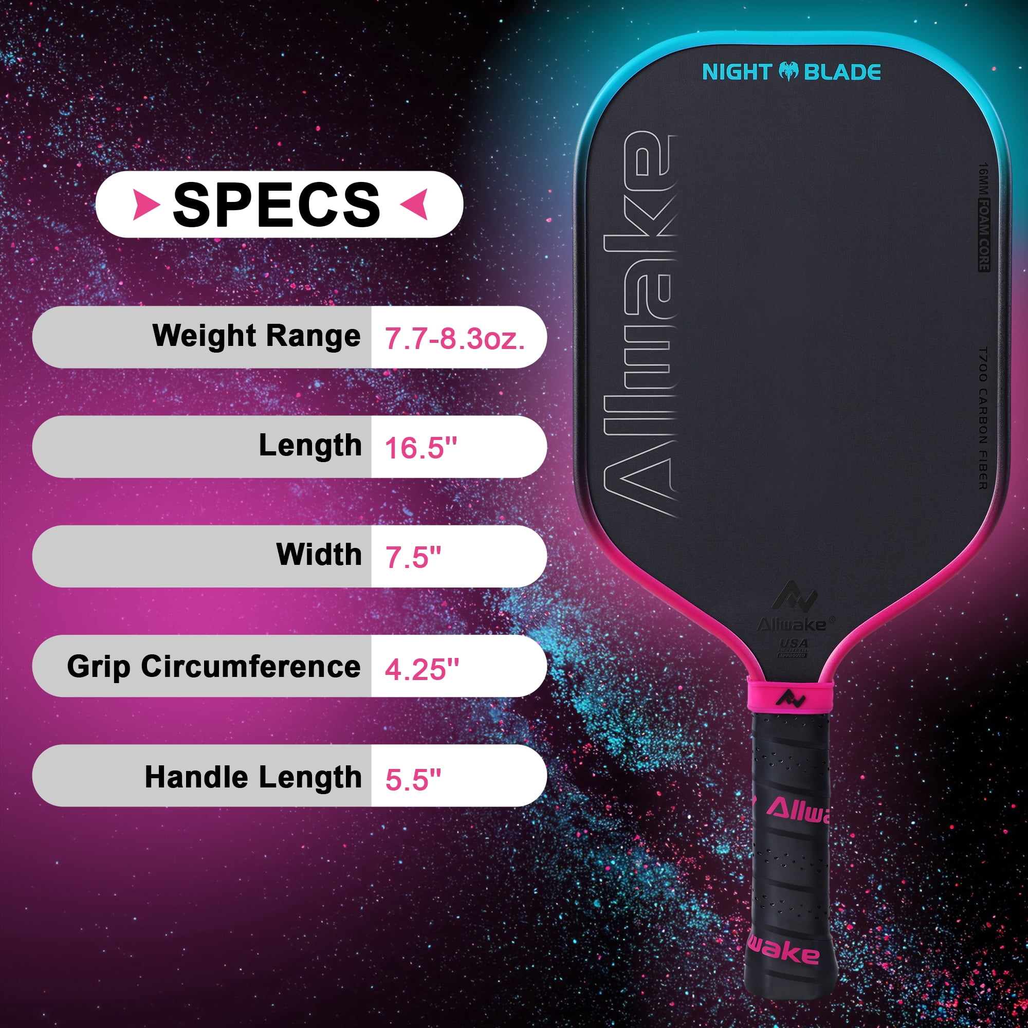 Allwake Pickleball Paddles - Carbon Fiber Paddle with Advanced Foam Core Pickleball Rackets - Lightweight Precision & Enhanced Shock Absorption for High Spin & Powerful Shots