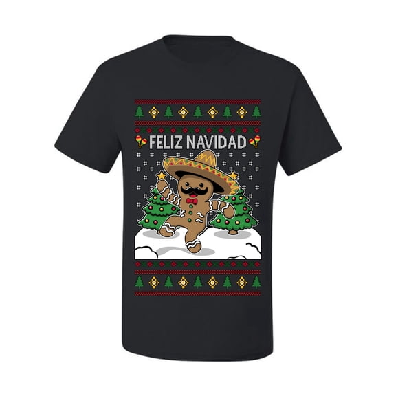 Wild Bobby Feliz Navidad Dancing Gingerbread Man Sweater | Holiday Men Tee