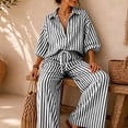 thumbnail image 4 of MaFYtyTPR Women 2 Piece Striped Outfits 3/4 Sleeve Button Down Shirt with Drawstring Wide Leg Pants Casual Comfy Two-piece Set A-Black XL, 4 of 6