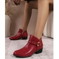 thumbnail image 3 of Berness Women Ankle Boots Buckle Studded Strap Sides Zippers Block Short Heel Booties KASHVI Burgundy Red 9, 3 of 3