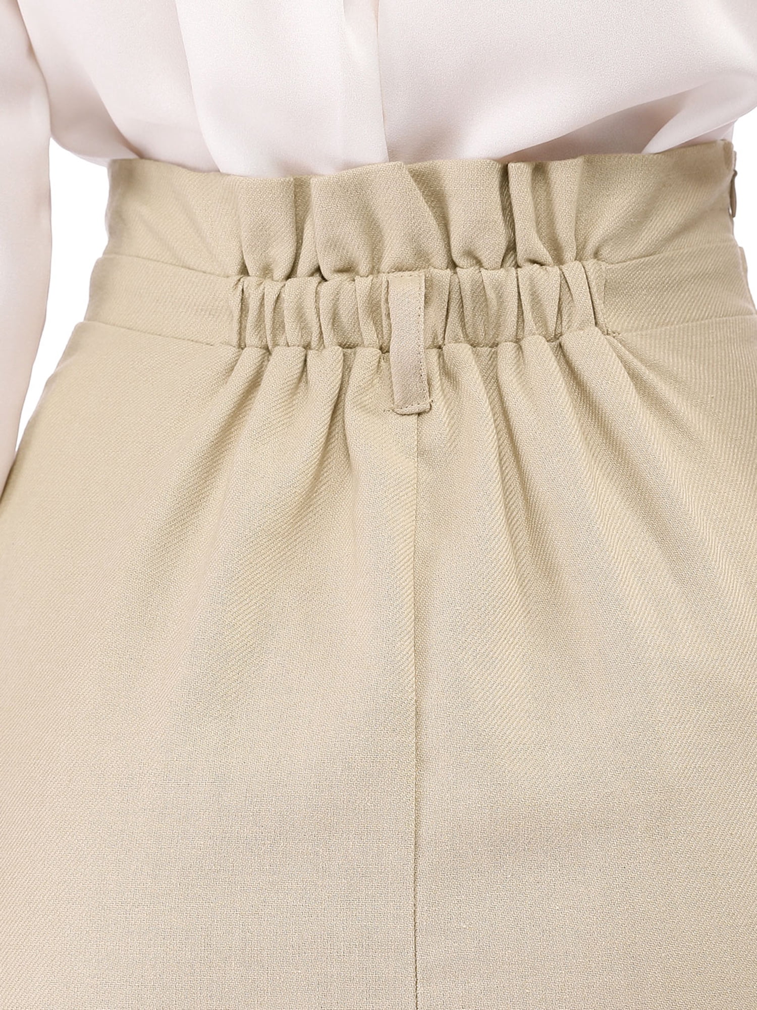 DARING DIVA Women's Asymmetrical Front Split Belted Midi Pencil Skirt S Beige