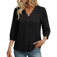 thumbnail image 2 of Warop 3/4 Length Sleeve Womens Tops Solid Hollow Out V-Neck Blouses Summer Casual Business Shirts, 2 of 9