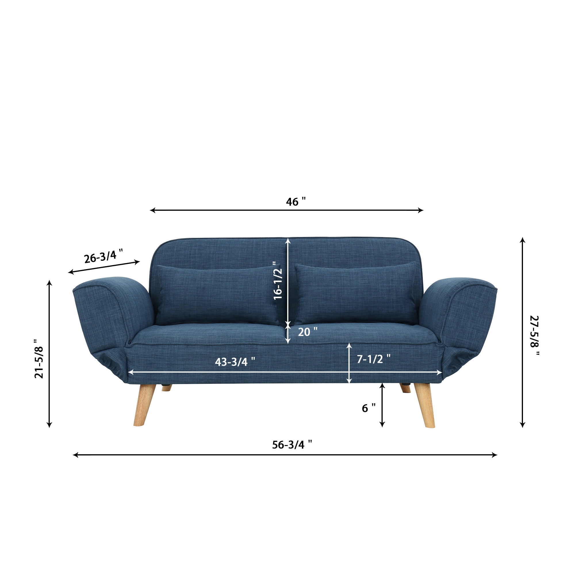 Magari Furniture Mf040bu Modern Living Room Couch Fabric Upholstered Convertible Sleeper Sofa Bed Futon Indigo Blue