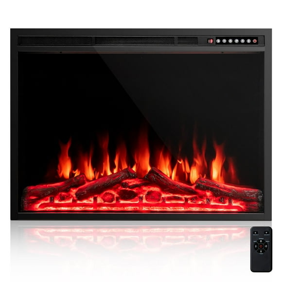 Giantex 34/37 Inches Electric Fireplace, Wall-Mounted & Recessed Fireplace Heater w/Dual Control, 1-8H Timer & Overheat Protection, 750W/1500W