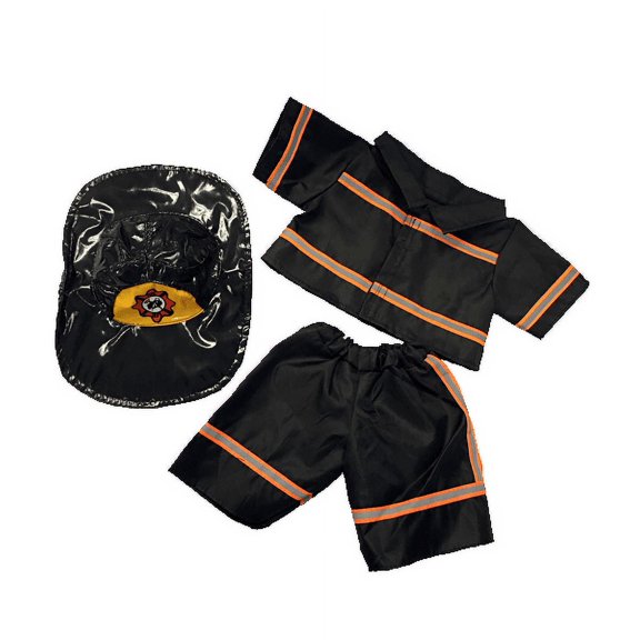 Black Firefighter Outfit 14"-18" Rescue Costume Set with Jacket, Pants & Helmet