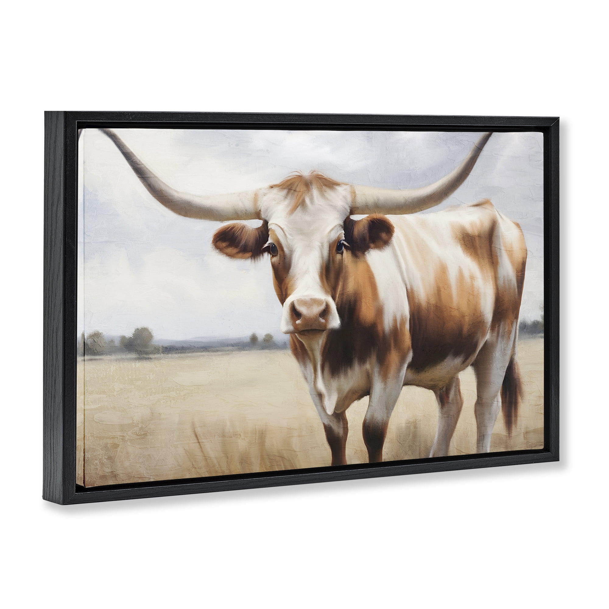 Stupell Industries Spotted Brown Longhorn Animals Painting Black Floater Framed Canvas Art Print Wall Art, 25 x 17