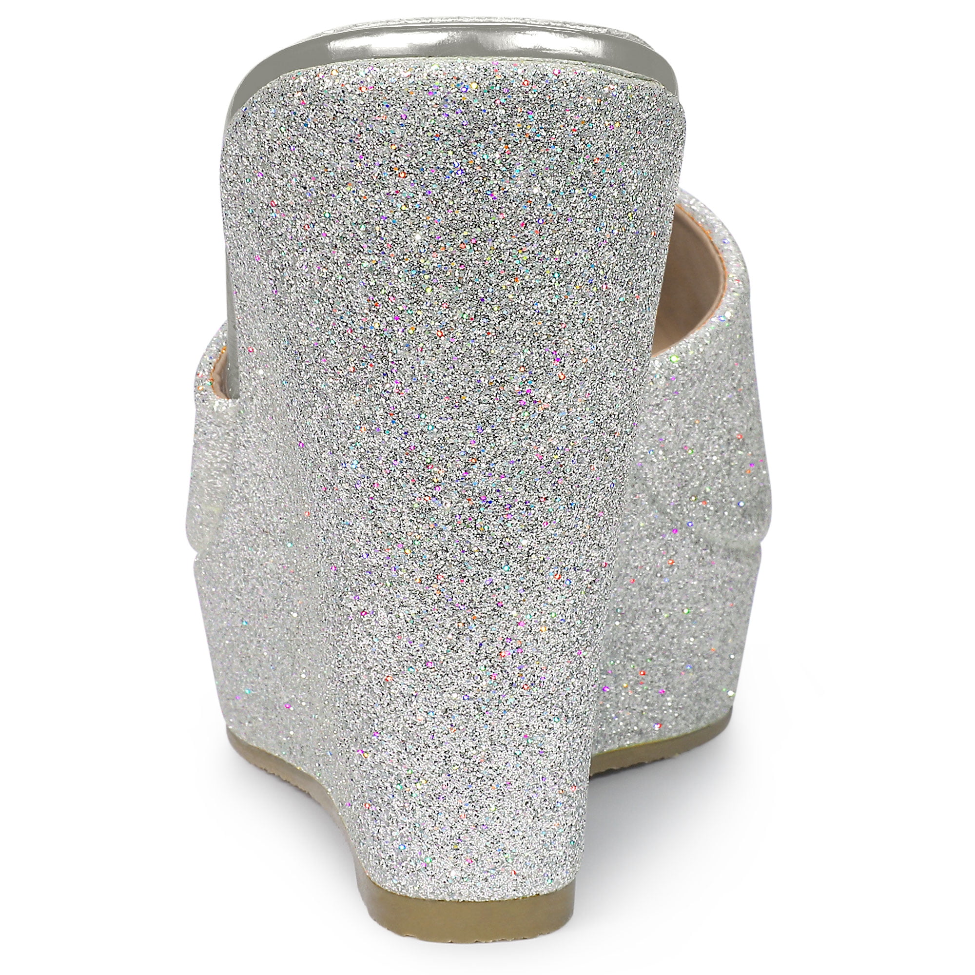 DARING DIVA Women's Glitter Platform Slip-on Wedge Heels Sandals Silver 8.5