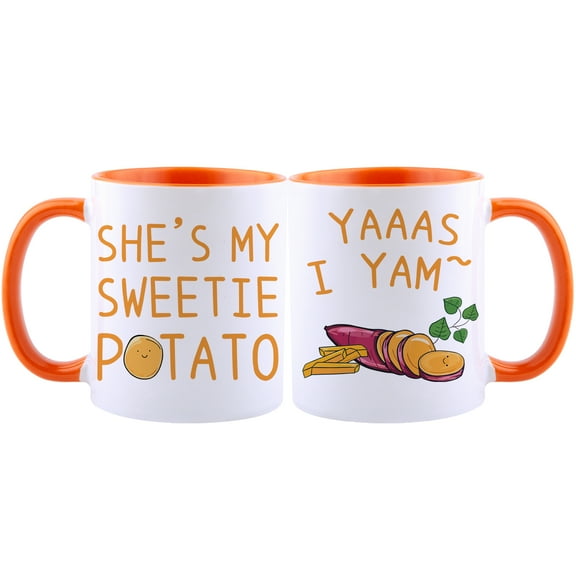 Funnil Wedding Gifts-She Is My Sweetie Potato, Yaaas I Yam Ceramic Coffee Mugs Orange 11oz