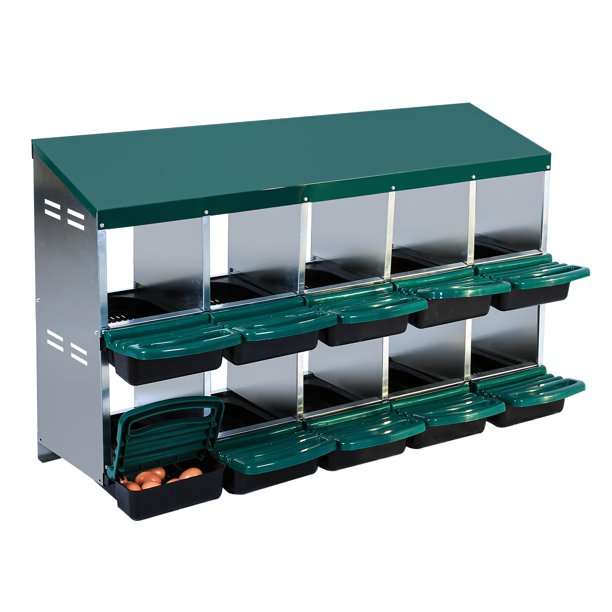 Garvee caja nido metálica para gallinas ponedoras, con orificios de ventilación y percha abatible, ideal para gallinero, gallinas, ponedoras y patos