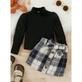 thumbnail image 3 of Musuos Kids Girls Dress Suit 1-5T Long Sleeve High Neck Knitting Tops Plaid Print Half Dress Waist Belt, 3 of 10