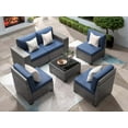thumbnail image 3 of ELPOSUN Outdoor Sectional Furniture Set 6-Piece Gray Rattan Wicker Conversation Sofa Set with Glass Top Table and Waterproof Covers,Blue Cushions, 3 of 7