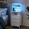thumbnail image 3 of Furologee Tall Nightstand with Light Tube and Charging Station, Night Stand with 3 Drawers for Bedroom, Home Office, Dorm, Bedside Table and Bookshelf 2 in 1, White, 3 of 9