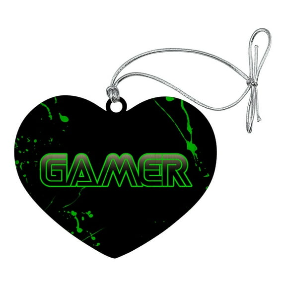 Gamer Paint Splatter Gaming Geek Heart Love Wood Christmas Tree Holiday Ornament
