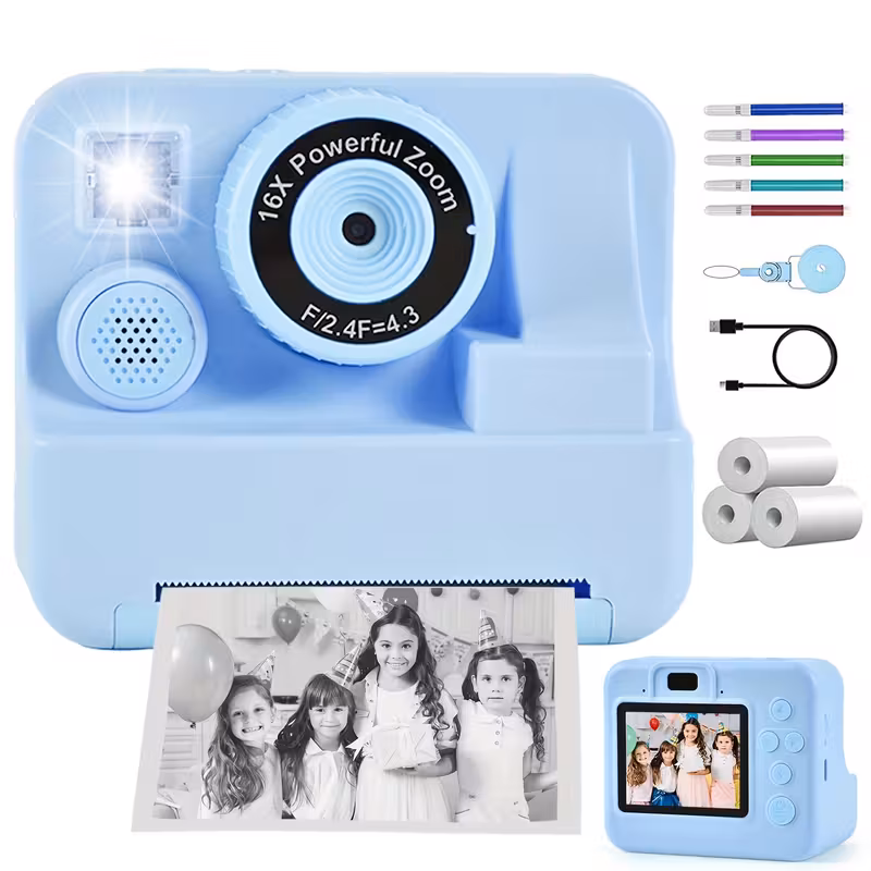 Blue, variant on TEAMD Kids Camera Instant Print, 1080P HD Instant Kids Camera with 32G Card, Christmas Birthday Gifts for Girls BoysAge 3-12,Purple