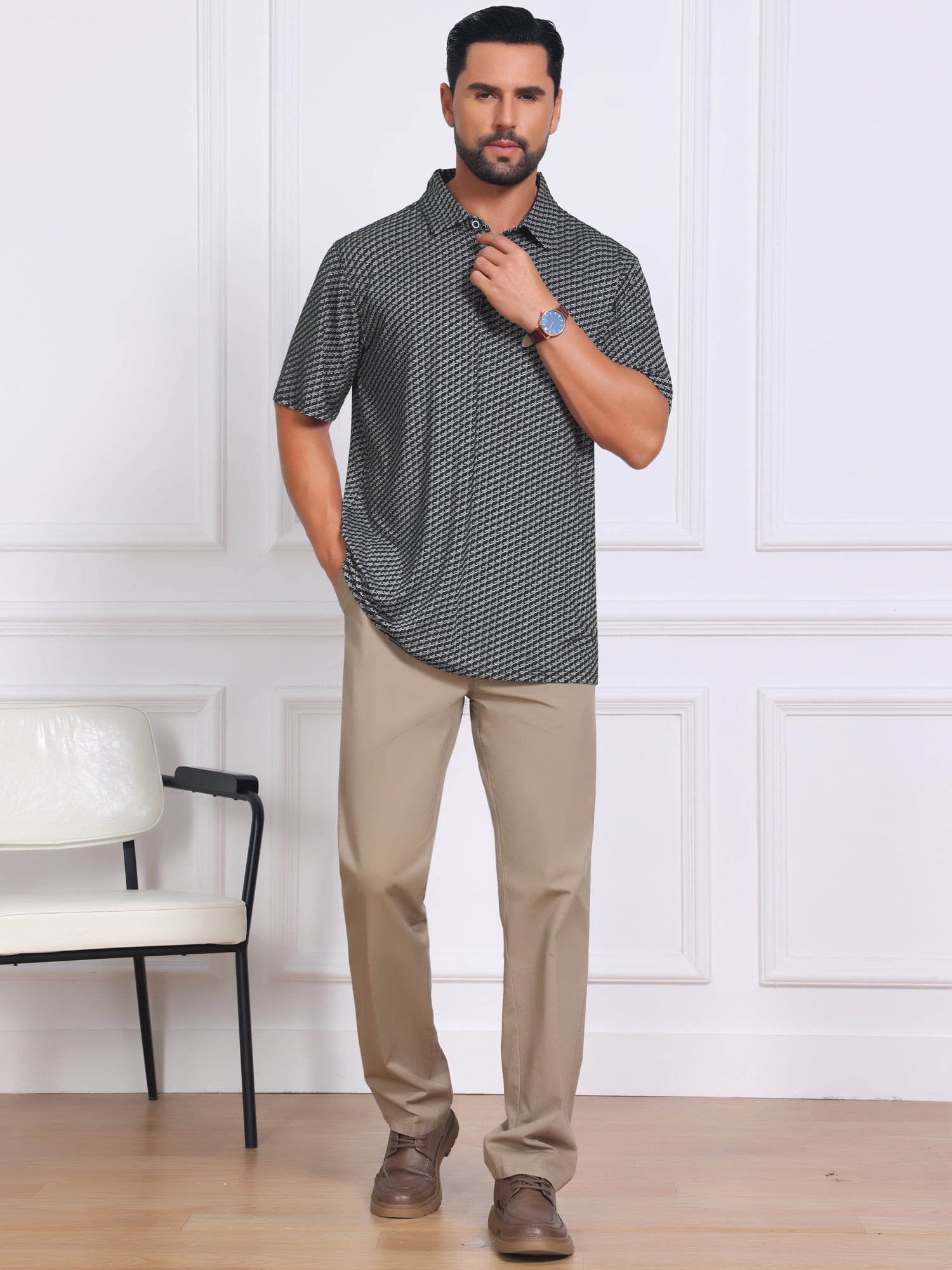 DARING DIVA Men's Printed Short Sleeve Lightweight Breathable Polo Shirts XL Dark Gray