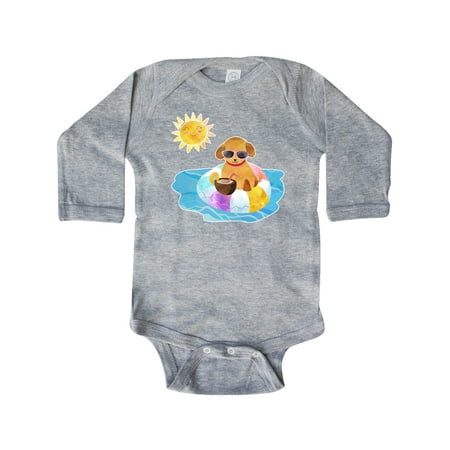 

Inktastic Summer Puppy in Float with Drink Gift Baby Boy or Baby Girl Long Sleeve Bodysuit