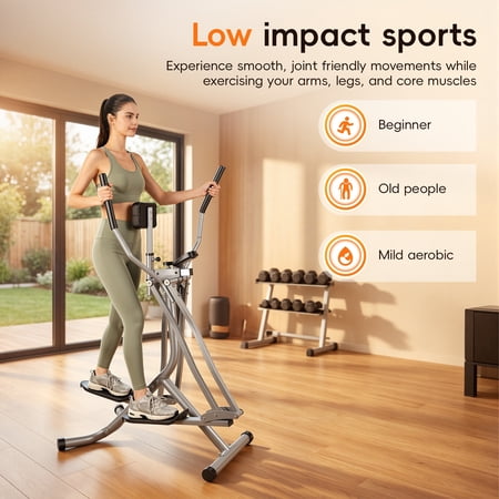 Air Walker Exercise Machine for Home - Compact Folding Walking Machine with LCD Monitor, Low Impact Elliptical Trainer with Adjustable Abdominal Support