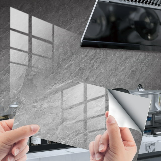 Pegatina de azulejo de película de cristal de grano de mármol de imitación, pegatina de pared para el hogar, suelo impermeable, 4 piezas TUNC Sencillez
