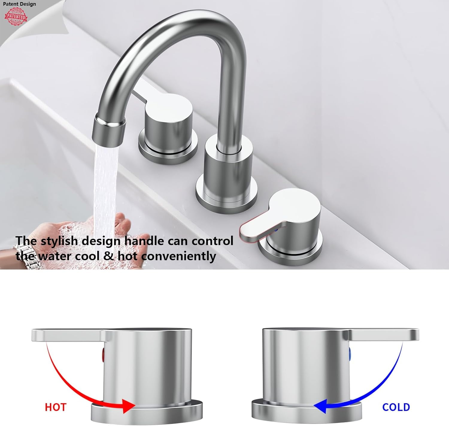 8 Inch Centerset Bathroom Faucet, Dual Handle 360° Swivel Spout, Lead-Free Ceramic Disc Valve, Water Saving 1.2GPM CEC Registered Vanity Faucet with Pop-Up Drain