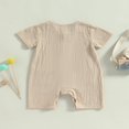 thumbnail image 4 of Infant Baby Boy Girl Summer Linen Short Sleeve Button Down Romper Jumpsuit Clothes Outfits, 4 of 8