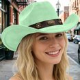 thumbnail image 2 of Vented Straw Cowboy Hat for Women Men Cattleman Crease Wide Brim Breathable Lightweight Western Cowgirl Hat Summer Beach, 2 of 6