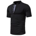 thumbnail image 2 of HAiming Mens Short Sleeve Shirt Plain Stand Collar Button Muscle Slim Pullover Tops Summer Casual Solid Color Blouse, 2 of 9