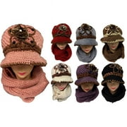 Knitted Lady Winter Hat & Scarf Set, Assorted Color - Case of 12